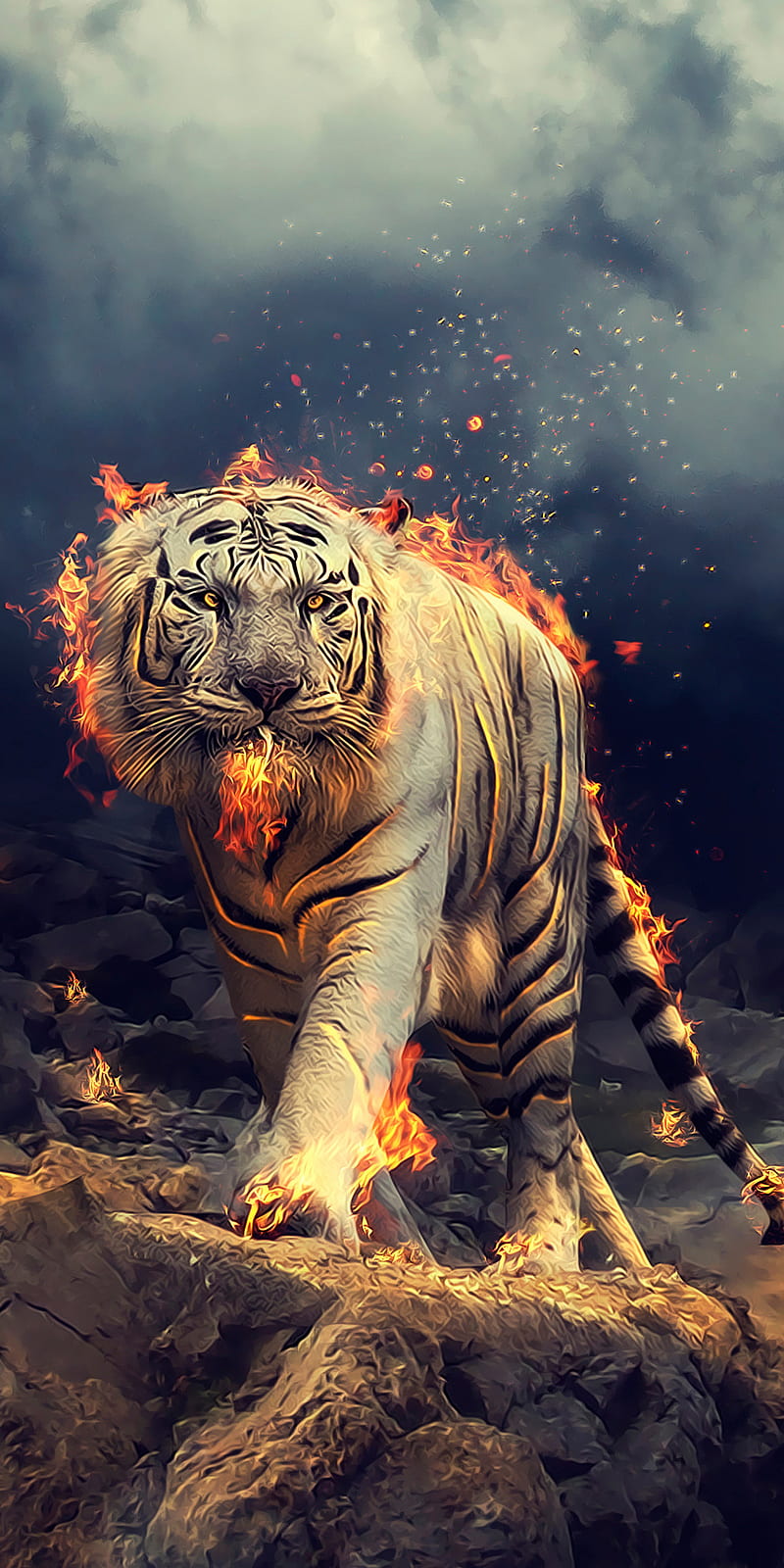 Fire tiger, dead, hug, jungle, legend, primal, reptiles, tigers, tiger, white, HD phone wallpaper