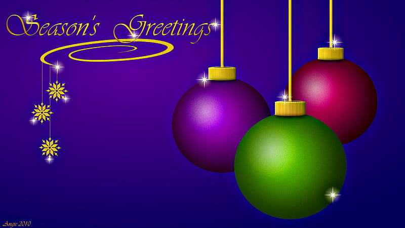 Season's Greetings, ornaments, gold, holidays, seasonal, christmas, blue, winter, celebrate, HD wallpaper