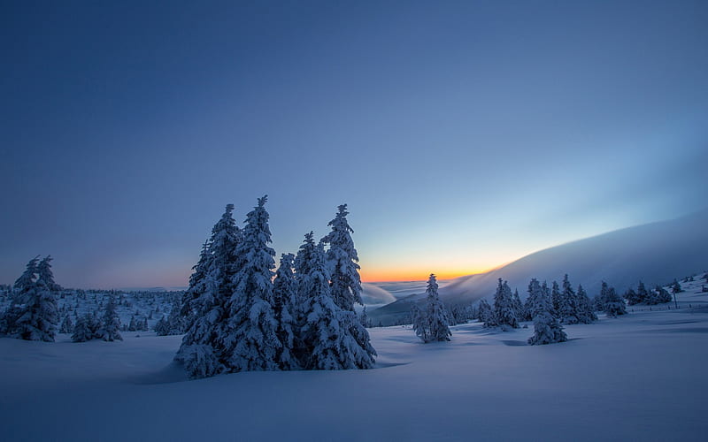 winter, mountain landscape, snow, winter landscape, Poland, Karkonosze Mountains, Karkonosze National Park, HD wallpaper