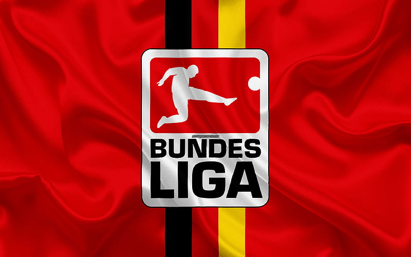 Bundesliga logo, silk texture, German football league, emblem, Germany, red silk flag, German professional association football league, HD wallpaper