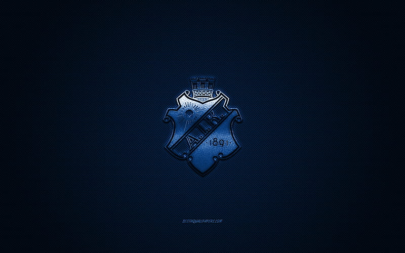 AIK, Swedish football club, Allsvenskan, blue logo, blue carbon fiber background, football, Stockholm, Sweden, AIK logo, HD wallpaper