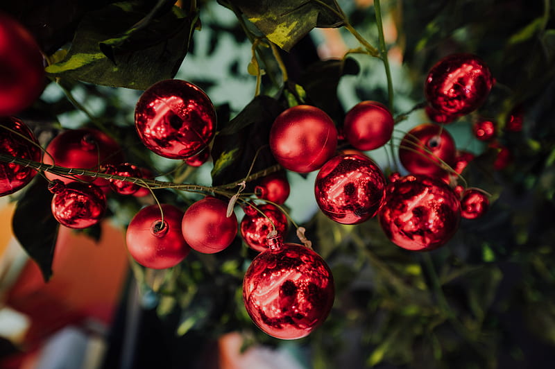 balls, decoration, red, new year, christmas, HD wallpaper