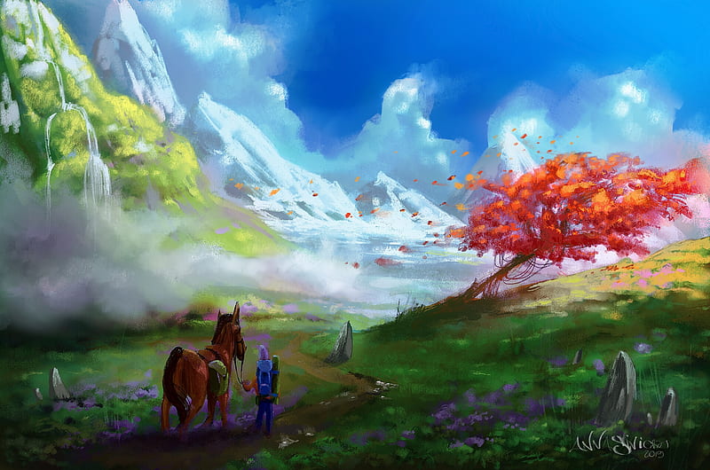 The Valley Fantasy Tree Anna Siviero Red Art Valley Hd Wallpaper Peakpx