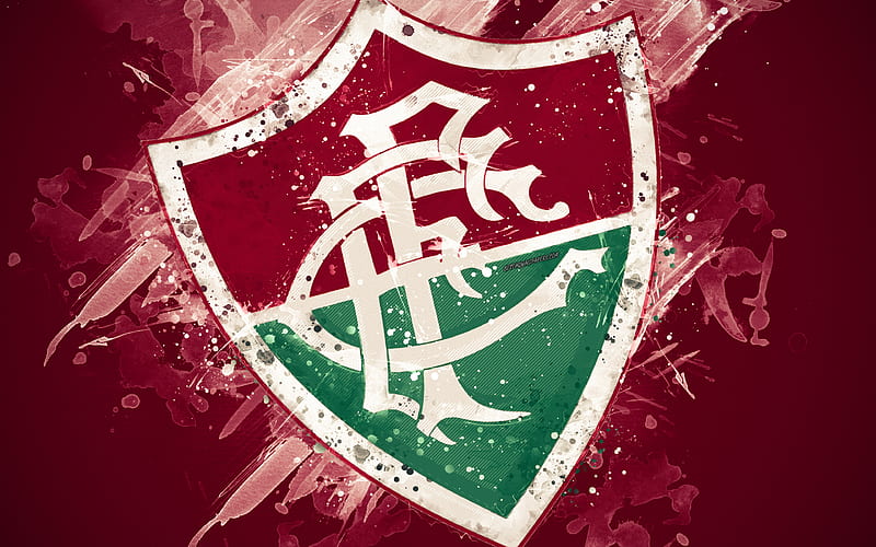 Fluminense FC paint art, logo, creative, Brazilian football team, Brazilian Serie A, emblem, burgundy background, grunge style, Rio de Janeiro, Brazil, football, HD wallpaper