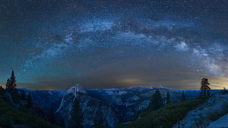 National Park, Yosemite National Park, California, Milky Way, Mountain, Starry Sky, Stars, HD wallpaper