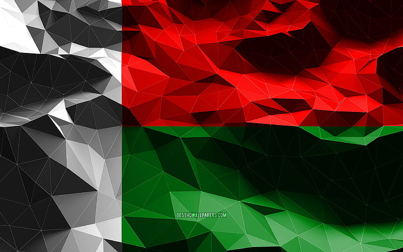 Madagascar flag, low poly art, African countries, national symbols, Flag of Madagascar, 3D flags, Madagascar, Africa, Madagasca 3D flag, HD wallpaper