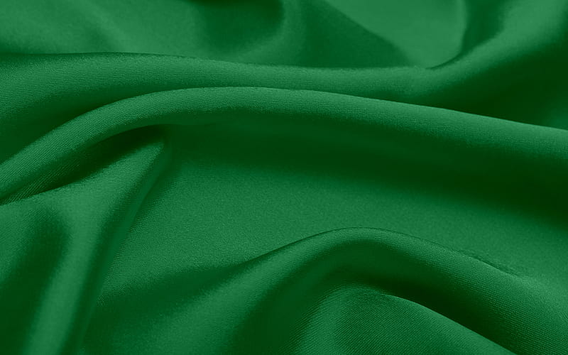 green silk texture, fabric texture, silk, fabric with waves, green fabric background, HD wallpaper