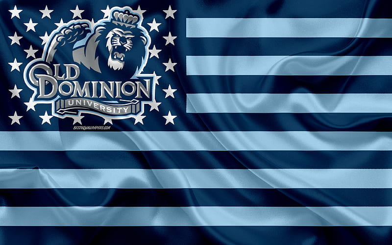 Old Dominion Monarchs, American football team, creative American flag, blue flag, NCAA, Norfolk, Virginia, USA, Old Dominion Monarchs logo, emblem, silk flag, American football, HD wallpaper