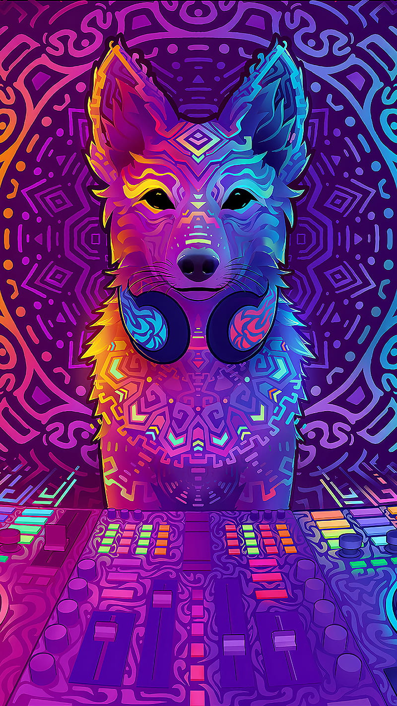DJ dog , color, colour, neon, HD phone wallpaper