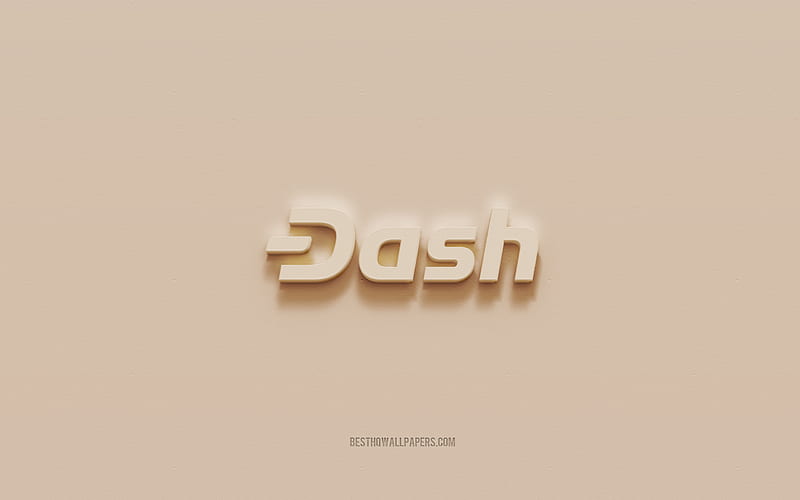 Dash logo, brown plaster background, Dash 3d logo, cryptocurrency, Dash emblem, 3d art, Dash, HD wallpaper