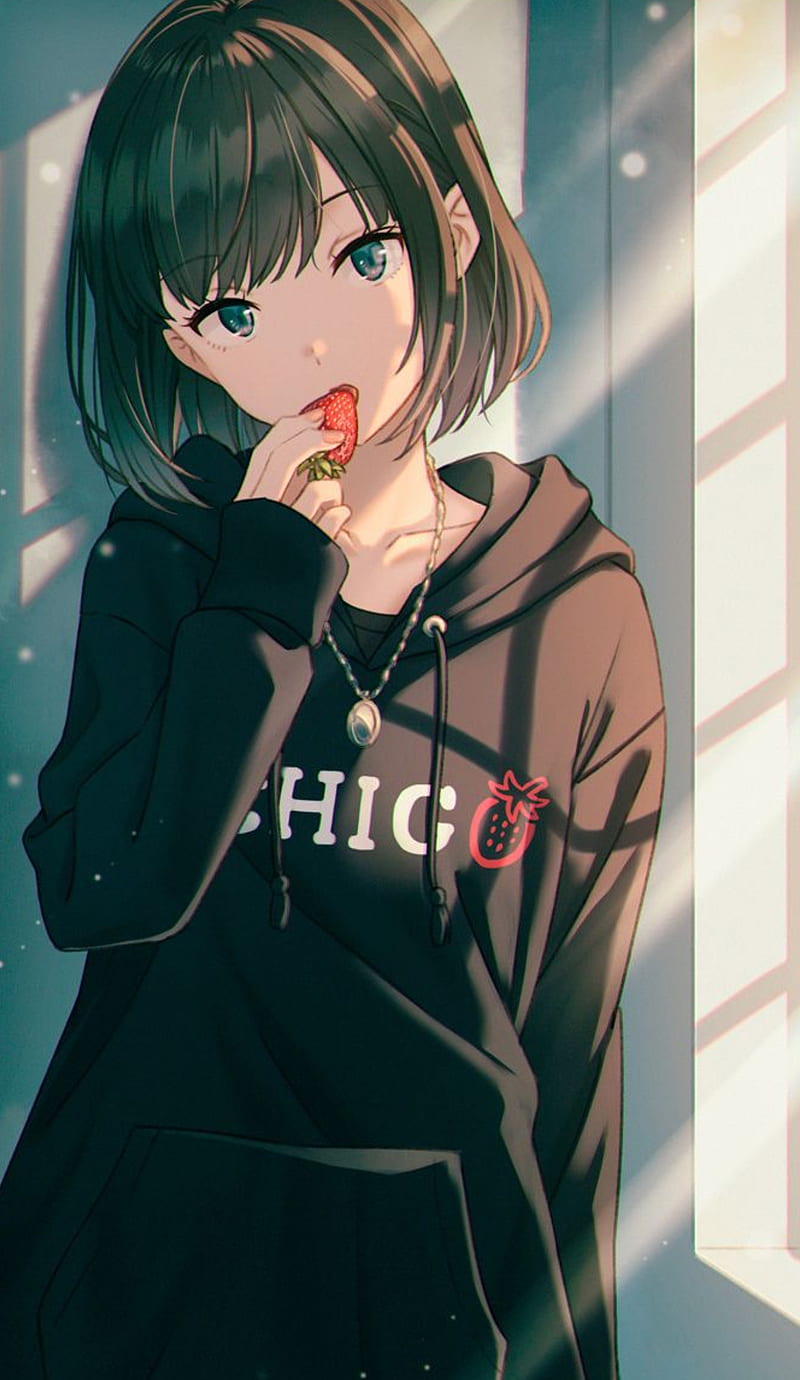 Anime girl, alone, morango, HD phone wallpaper | Peakpx