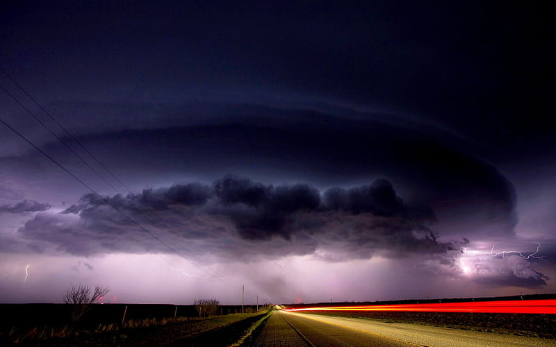 STORMY NIGHT, Clouds, bad weather, Time lapse, Lightning, Storm, Road, HD wallpaper