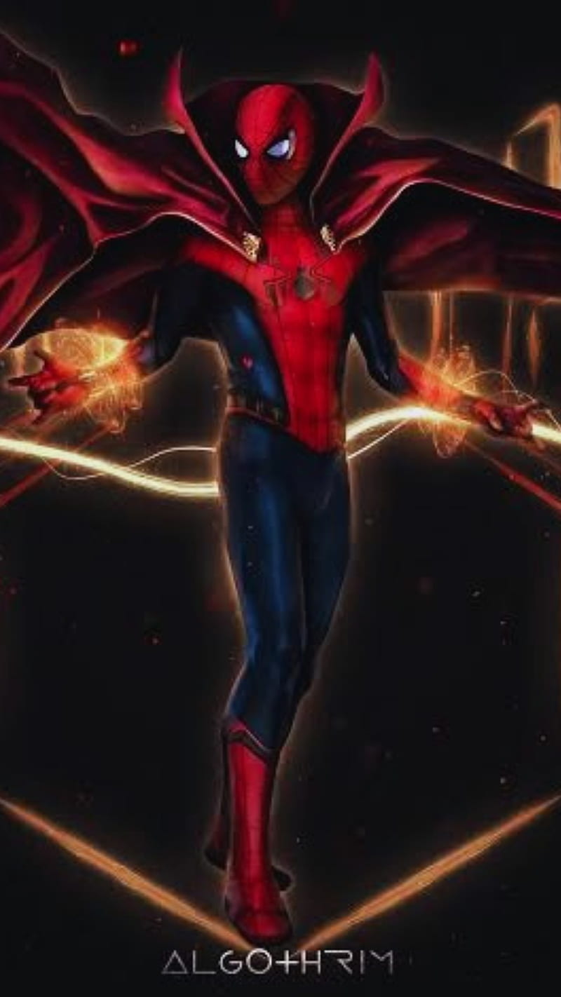 Spider-Man Supreme, red, electric blue, No Way Home, Doctor Strange, Sorcerer Supreme, HD phone wallpaper