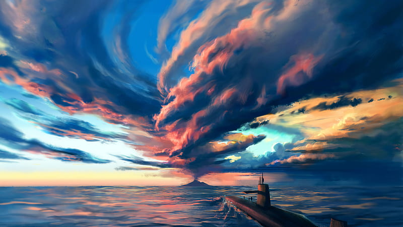 Volcano Storm, artist, artwork, digital-art, artstation, HD wallpaper