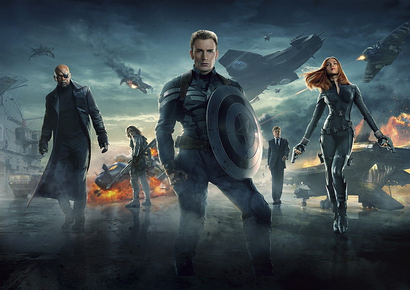 Captain America: The Winter Soldier (2014) , poster, movie, winter soldier, Scarlett johansson, comics, man, actress, Chris Evans, captain america, actor, HD wallpaper