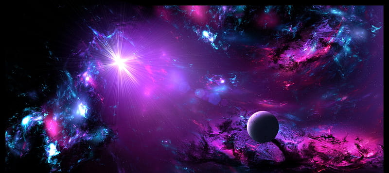 Purple Skies, planets, purple, clouds, space, HD wallpaper