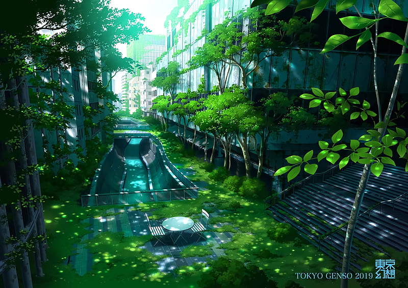anime landscape, apocalyptic, ruins, canal, scenery, Anime, HD wallpaper