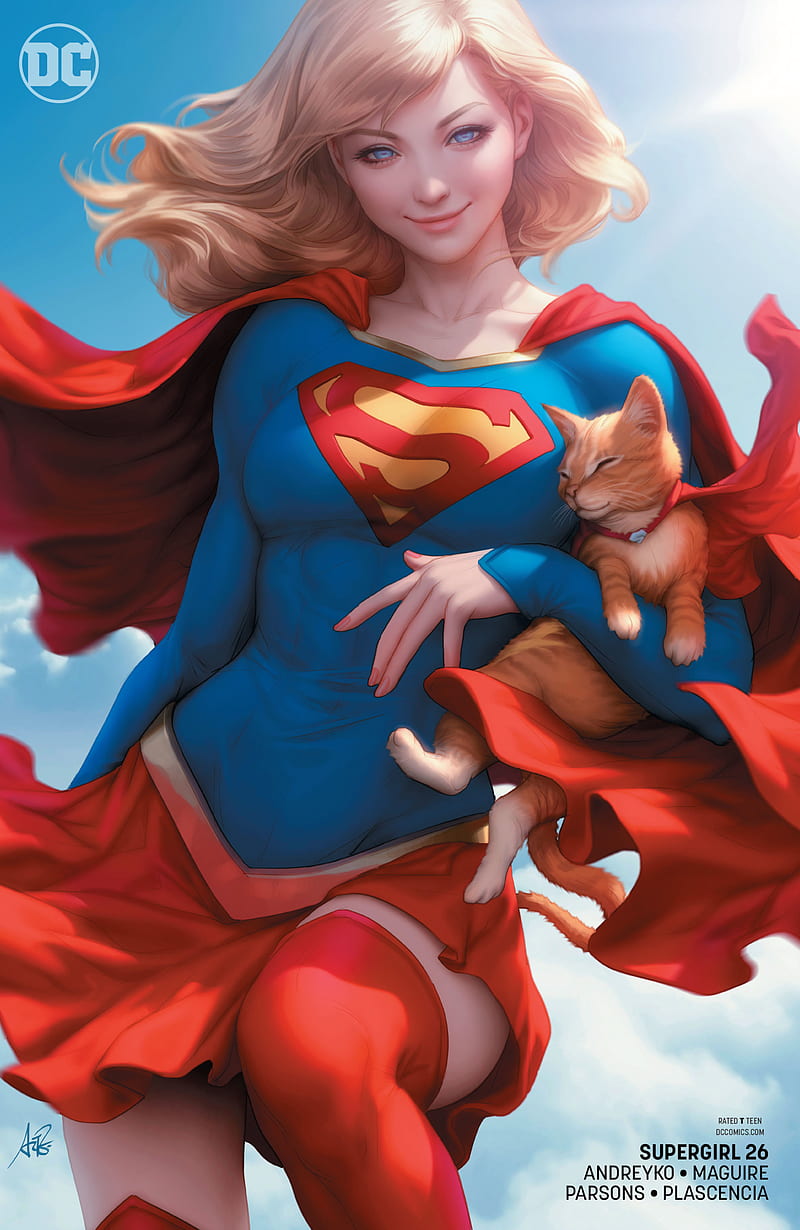 Supergirl, DC Comics, superheroines, superhero, blonde, artwork, cats, poster, portrait display, Artgerm, HD phone wallpaper
