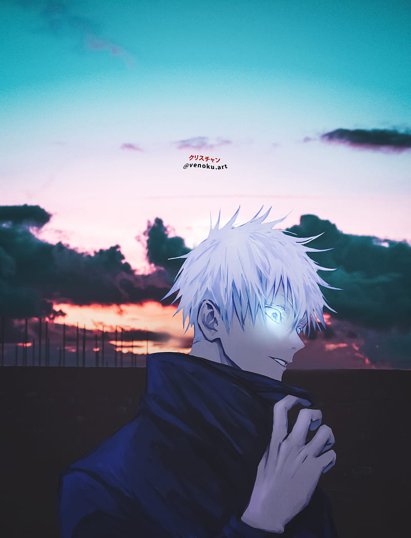 gojo satoru, aesthetic, anime, fanart, jjk, jujutsu kaisen, manga, otaku, sky, venoku, HD phone wallpaper