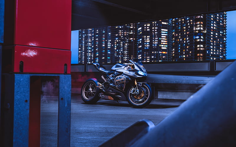 Ducati 1199 Panigale S, parking, 2018 bikes, night, superbikes, italian motorcycles, Ducati, HD wallpaper