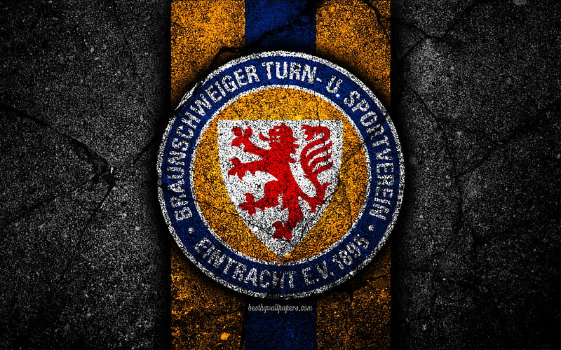 Eintracht FC grunge, logo, Bundesliga 2, creative, German football team, black stone, Eintracht Braunschweig, emblem, asphalt texture, Germany, FC Eintracht, HD wallpaper