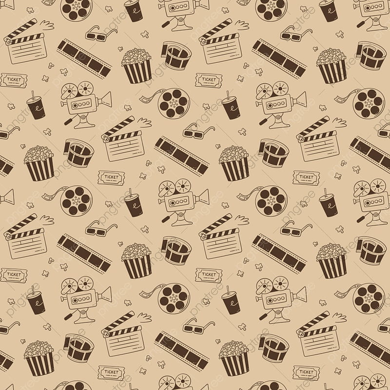 Hand Drawn Cinema Seamless Pattern With Movie Camera Background, Clapper, Spool, Track Background for, HD phone wallpaper
