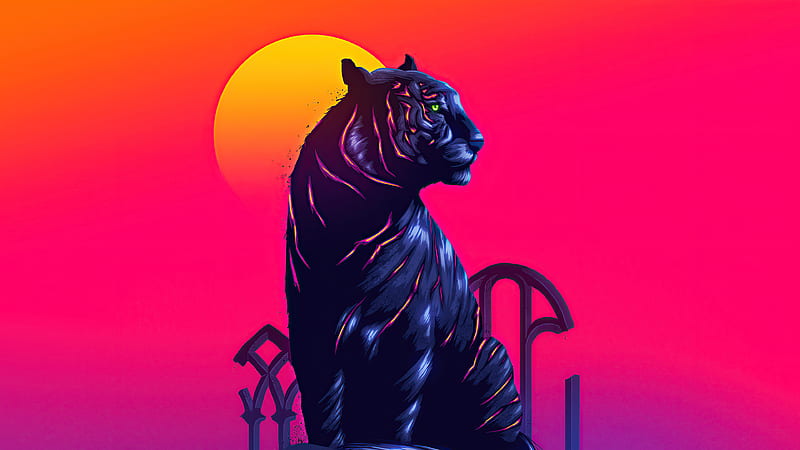 Tiger Neon , tiger, neon, artist, artwork, digital-art, HD wallpaper