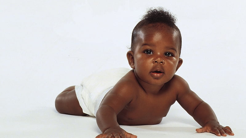 Cute African Baby Is Crawling On Floor In White Background Cute, HD wallpaper