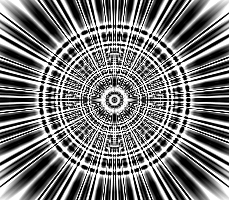 rays, lines, circles, shapes, abstraction, black and white, HD wallpaper