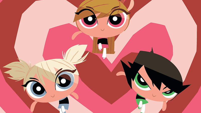 The Powerpuff Girls Blossom, Bubbles and Buttercup In Heart Shape Anime, HD wallpaper