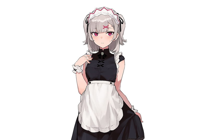1170x2532px 1080p Free Download Anime Maid Girl Apron Maid Outfit Gray Hair Shy