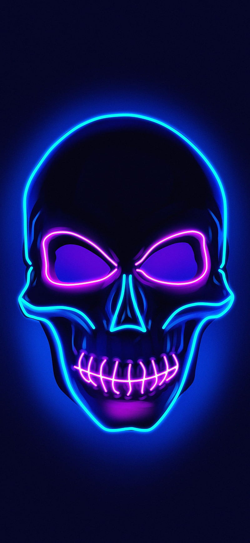 Neon skull, blue, dark, man, neons, pink, HD phone wallpaper