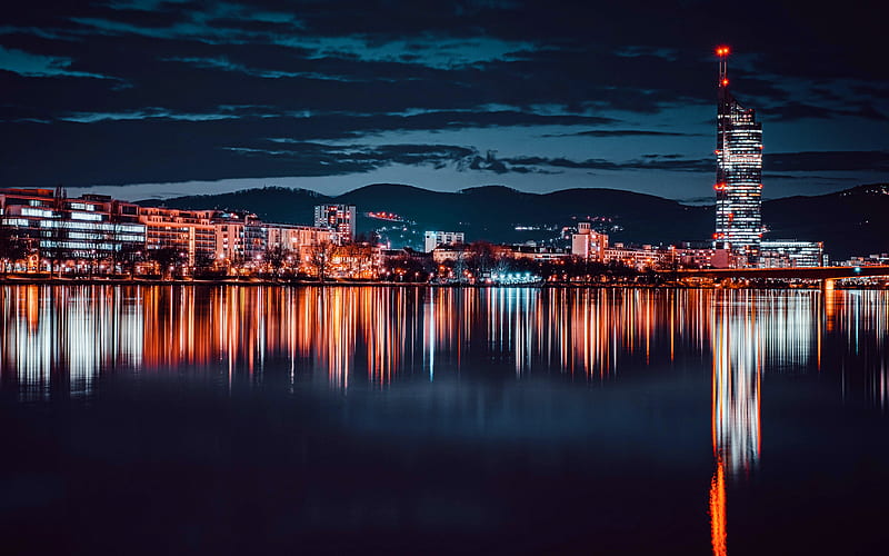 Vienna skyline, austrian cities, nightscapes, Austria, Europe, Vienna at night, HD wallpaper