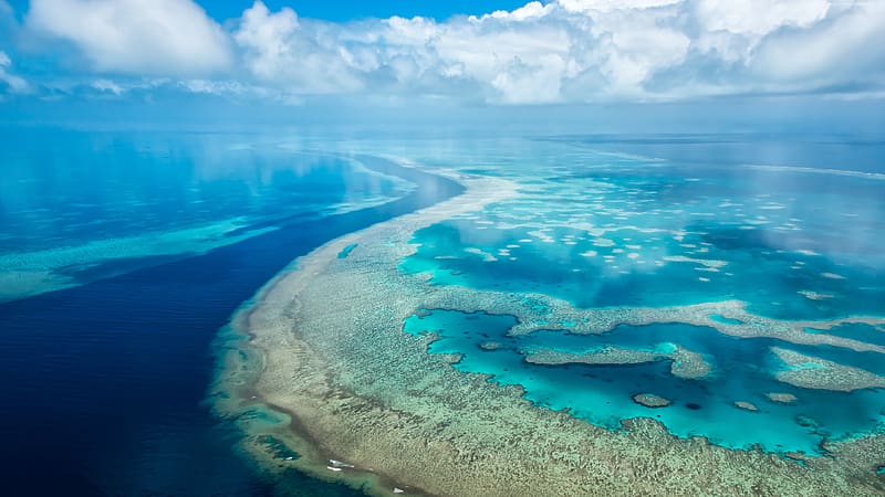 Sea, Horizon, Ocean, , Cloud, Reef, Aerial, Great Barrier Reef, HD wallpaper