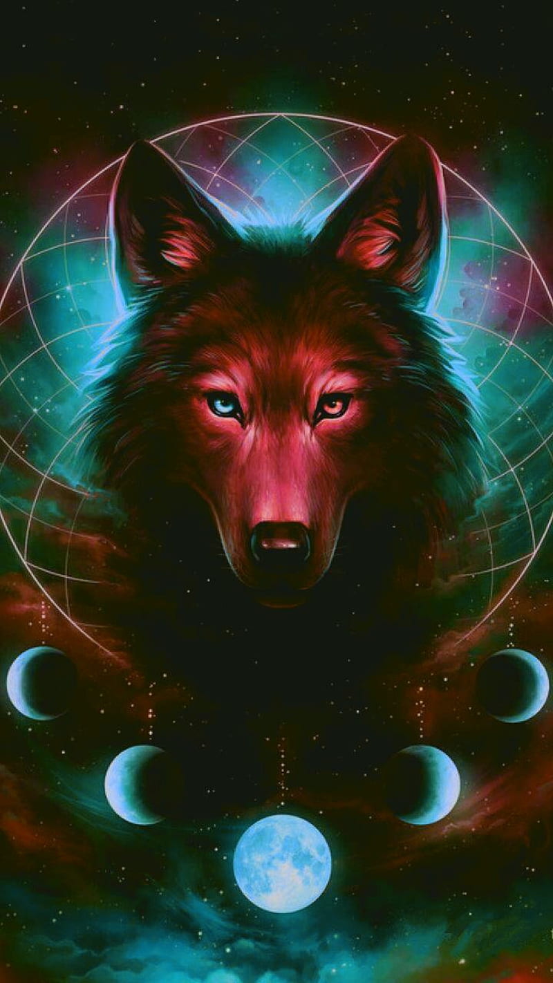 Red Wolf Moons, moon, HD phone wallpaper