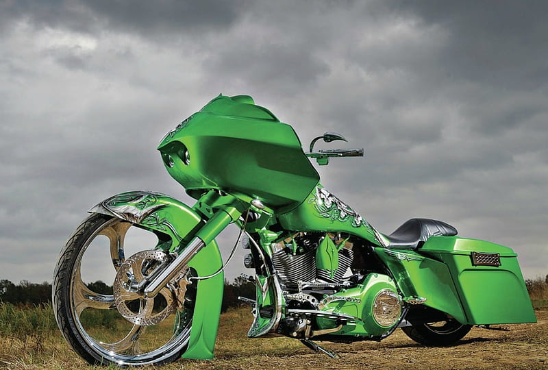 Harley Road Glide, Bike, 2008, Green, Chrome, HD wallpaper
