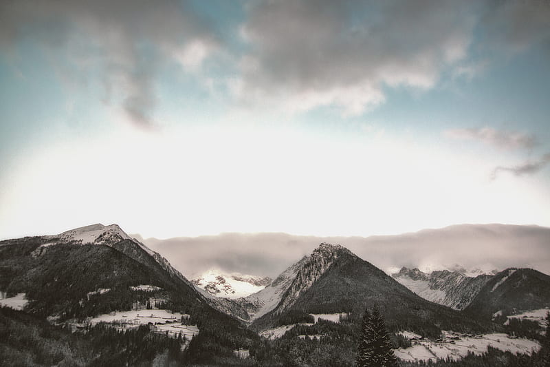 Gray Mountain at Daytime Under Gray Sky, HD wallpaper