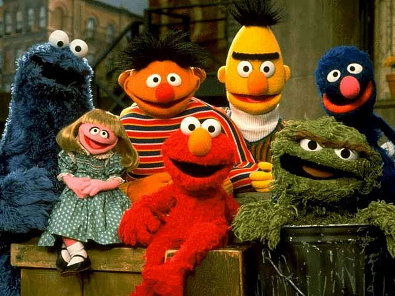 Sesame Street, elmo, grover, cookie monster, little girl, oscar the grouch, tv, ernie, bert, HD wallpaper