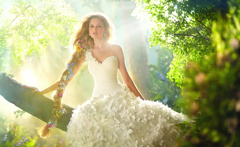 Spring Bride, blond, sunlight, bride, bonito, spring, woman, tree, graphy, girl, flowers, beauty, nature, HD wallpaper