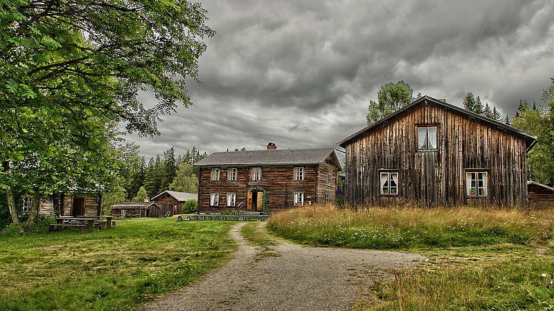The Old Homestead, house, homestead, country, sky, barn, farm, fields, Firefox Persona theme, vintage, HD wallpaper