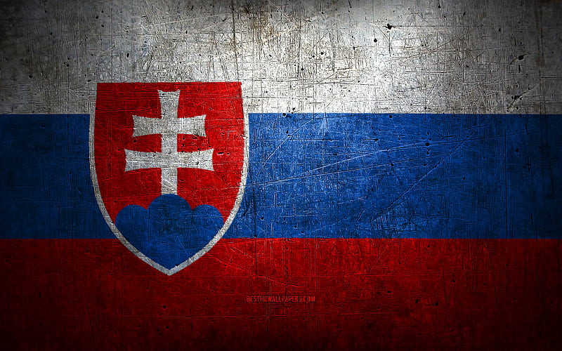 Slovak metal flag, grunge art, European countries, Day of Slovakia, national symbols, Slovakia flag, metal flags, Flag of Slovakia, Europe, Slovak flag, Slovakia, HD wallpaper