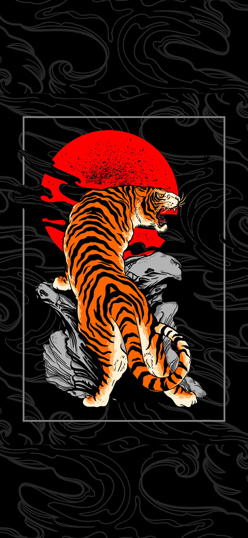 Tiger in Japan, red, moon, black, dark, japanstyle, HD phone wallpaper |  Peakpx