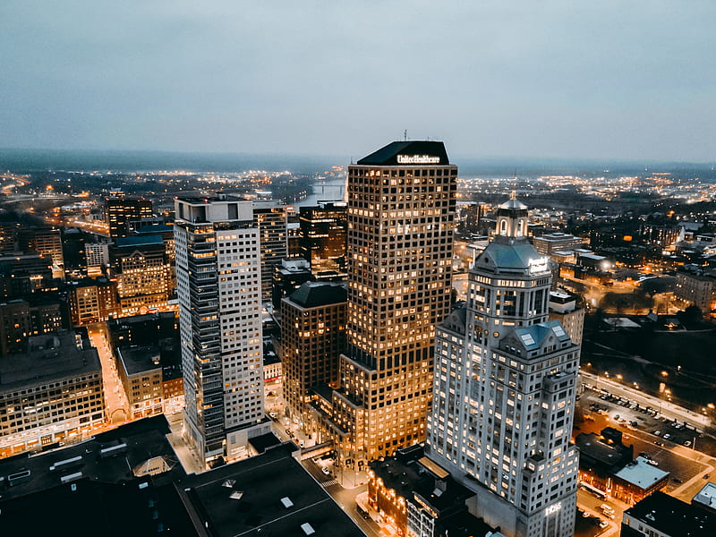 skyscrapers, city, aerial view, buildings, architecture, HD wallpaper