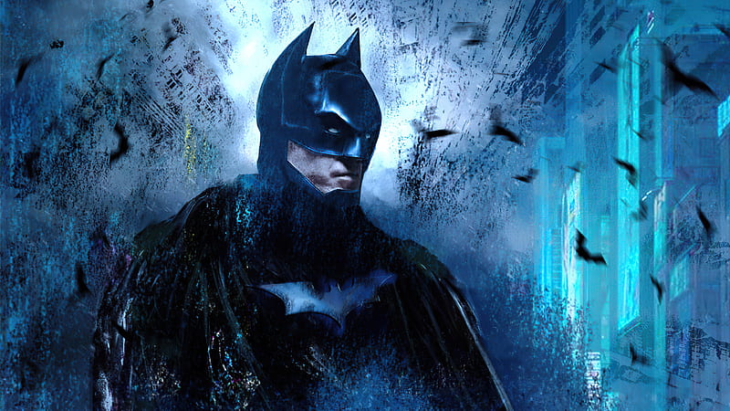 Batman en el edificio azul de batman, Fondo de pantalla HD | Peakpx
