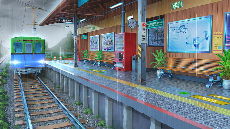Anime, Train, Train Station, HD wallpaper