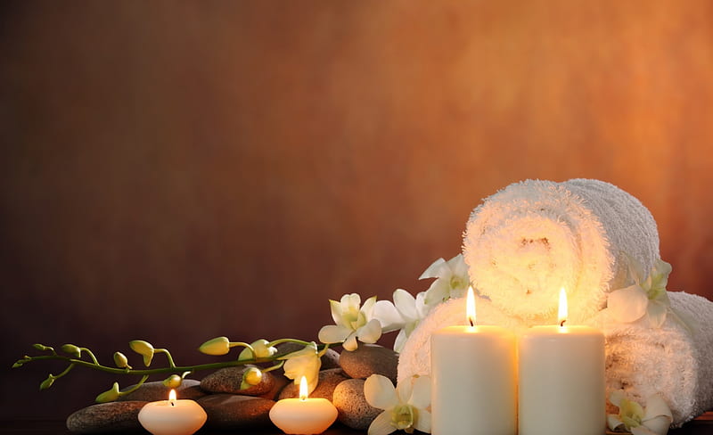 * Spa time *, candle, aromatic, flowers, spa, towel, HD wallpaper