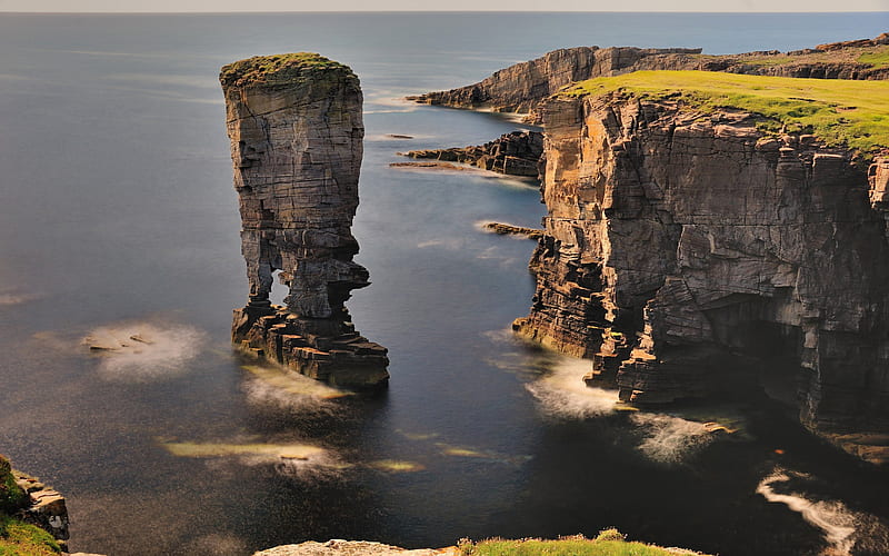 Mainland, Orkney, rocks, coast, ocean, evening, sunset, Northern Isles, Scotland, Island in Scotland, HD wallpaper