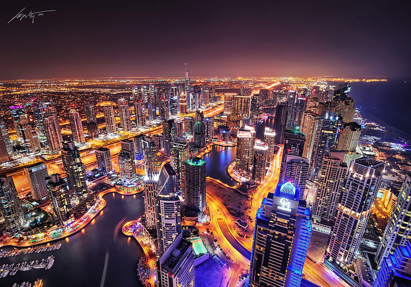 Cities, Night, Dubai, Megapolis, Man Made, HD wallpaper