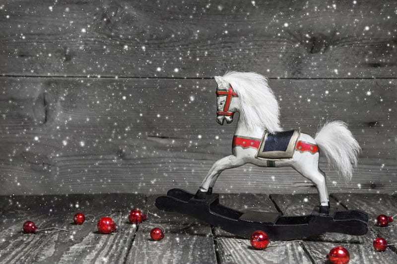 Magic Christmas, holidays, merry christmas, balls, christmas, horse, wooden, xmas, HD wallpaper