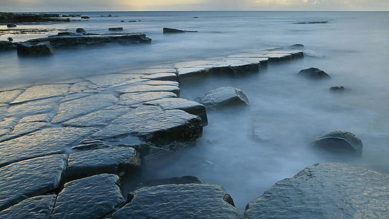 kimmeridge bay dorset england, rocks, shore, sea, mist, HD wallpaper